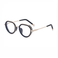 Retro punk oval sunglasses in black and gold finish with modern geometric metal accents - C9 Bright Black Gold Anti-blue Light
