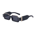 Lunettes de soleil carrées noires pour hommes avec détails en métal doré et rivets - C1 Noir Or Gris Complet