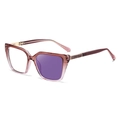 Pink and purple gradient cat-eye sunglasses with glitter temple and gold metal accents - Gray Purple to Purple