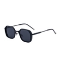 Lunettes de soleil octogonales noires minimalistes avec verres gris foncé et détails argent - C1 Monture Noire Lentille Grise Complète