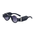 Occhiali da sole steampunk da uomo con montatura tonda nera e dettagli con rivetti - C2 Nero Lucido Argento Grigio Sfumato / 0.0