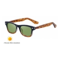 Square photochromic sunglasses with black frames, tortoiseshell temples and green lenses - Black & Tortoise to Green