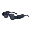 Lunettes de soleil steampunk noires rondes avec branches géométriques et rivets métal - C5 Noir Mat Gris / 0.0
