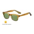 Square amber frame photochromic sunglasses with green lenses and vintage styling - Yellow Frame to Green