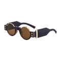 Lunettes de soleil rondes steampunk avec monture en résine brune et détails dorés - C7 Marron Foncé Mat Or Marron / 0.0