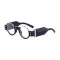 Lunettes de soleil rondes style punk rétro avec monture noire et détails argentés - Monture Noir Brillant Argent Verres Transparents Anti-lumière Bleue / 0.0