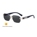 Frameless photochromic square sunglasses with grey lenses and gold metal accents - C7 Bright Black Gold Blue Film White to Black
