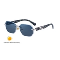 Gafas de sol fotocromáticas octagonales sin montura con patillas de camuflaje azul - Ámbar (Patillas Plateadas/Azul Claro a Azul Oscuro)