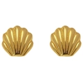 Detalle de pendientes de concha dorada con tallas radiales y diseño de estilo marino - Estilo de Textura de Concha Dorada (XE046-Oro)