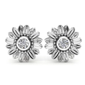 Vue détaillée de boucles d'oreilles tournesol en argent avec zircone centrale - Style Tournesol Argenté (ZPE1763-Argent)