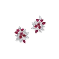 Pendientes de flores elegantes con rubíes en forma de pera y diamantes brillantes - Estilo de Pétalos Color Rubí en Racimo (ZPE1628-Rojo Rosa)
