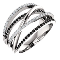 Multi-layer interlocking silver ring featuring pavé-set black and white sparkling stones - Alternating Black and White Pave Multi-Layer Style (ZPR1068-Size 6)