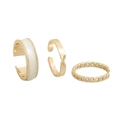 Detalle del conjunto de 3 anillos chapados en oro con esmalte blanco y diseño de cadena - Juego de tres piezas dorado anillo abierto de cadena torcida de esmalte (ZPR991)