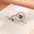 Anillo de planeta plateado ajustable con orbe cósmico azul, luna creciente y estrellas - Anillo Planetario De Cobre-circonio Rp2349a / Abierto Ajustable