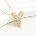 Chunky 18K gold plated bubble letter Y pendant necklace with pavé zircon crystals - Pendant Only Large XN-08 (Height 2.2cm) / Letter Y (With Chain)