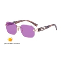Gafas de sol hexagonales al aire con lentes fotocromáticas violetas y marco de metal dorado - Té Ámbar (Patillas Doradas/Rosa Claro a Rosa Oscuro)