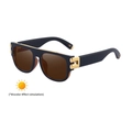 Fashionable square black frame sunglasses with gold metal accents and photochromic lenses - C9 Dark Tea Brown Gold Photochromic