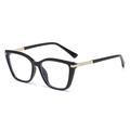 Occhiali cat-eye con montatura nera lucida e stanghette dorate con strass su sfondo bianco - Nero Lucido (C1-BLACK)