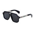Gafas de sol de aviador cuadradas polarizadas con montura negra y detalles plateados - Marco Negro Brillante Plata Lentes Grises (C2)