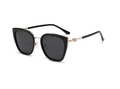 Modieuze gepolariseerde cat-eye zonnebril met zwart montuur en gouden accenten - Zwart Goud Frame - Grijze Lens (C1)