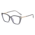 Cat eye optical glasses in transparent gray frame with rhinestone gold metal hinges - Pure Grey (C6-GREY)