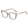 Elegant translucent brown cat-eye glasses with gold metal and diamond temple details - Brown (C7-BROWN)