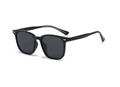 Classic black square polarized sunglasses with elegant silver metal accents on temples - Black Frame Grey Lens (C1)