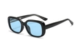 Retro square polarized sunglasses with thick black frame and light blue lenses - Bright Black Frame Blue Lens (C3)