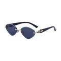 Lunettes de soleil œil-de-chat sans monture avec verres gris-bleu et strass dorés - C1 Noir Or Gris Complet