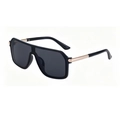 Lunettes de soleil carrées modernes avec verres noirs et accents en métal or rose - C1 Noir Brillant Monture Or Verre Gris
