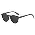Classic black oval polarized sunglasses with vintage silver rivets and injection frame - Black Frame Grey Lens
