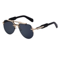 Steampunk rimless sunglasses with gold engraved metal frame and dark gray lenses - Gold Frame Full Grey Lens (C1)