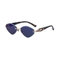 Lunettes de soleil œil-de-chat sans monture, verres bleus, pont doré et branches écaillées - C4 Thé Noir Floral Or Gris Revêtement Bleu