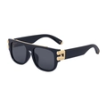 Flat top oversized black square sunglasses with gold metal bridge and hinge accents - Shiny Black Gold Grey (C1)