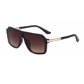 Square frame sports sunglasses with gradient brown lenses and rose gold metal temples - Dark Brown Gold Frame Gradient Brown Lens