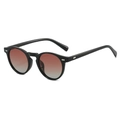 Classic black oval polarized sunglasses with vintage gradient brown lenses and rivets - Black Frame Double Tea Lens