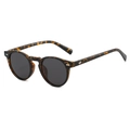 Classic retro round polarized sunglasses with tortoiseshell frame and dark grey lenses - Leopard Frame Grey Lens