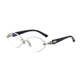 Lunettes de soleil œil-de-chat sans monture avec détails en diamant et métal doré - C7 Noir Brillant Or Transparent