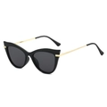 Eleganti occhiali da sole cat-eye con montatura nera e stanghette in metallo dorato - Montatura Nera Lenti Grigie