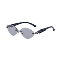 Randloze cat-eye hartvormige zonnebril met grijze glazen en marmeren pootjes - Zwart Patroon Gunmetal Lichtzwart naar Zwart