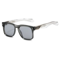 Retro translucent grey square frame sunglasses with engraved metal core temples - Grey Frame Light Grey Lens