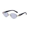 Lunettes de soleil œil de chat sans monture avec verres violets et charnières dorées - Noir Brillant Or Transparent à Gris
