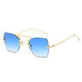 Frameless geometric metal sunglasses with blue gradient lenses and golden frame for unisex fashion - Gold Frame Gradient Blue Lens