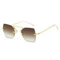 Rimless geometric sunglasses with gold metal frame and gradient brown lenses for a luxury look - Gold Frame Gradient Tea Lens