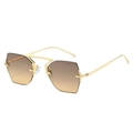 Rimless hexagonal sunglasses with gold metal frame and brown gradient lenses - Gold Frame Tea Pink Gradient Lens