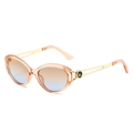 Transparent orange cat-eye sunglasses with gradient lenses and gold hollow metal temples - Regular / Standard Cream Frame with Brown Blue Lenses