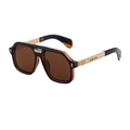 Square polarized aviator sunglasses with amber frames and gold embossed wings - Deep Tea Gold Frame Tea Lens (C9)