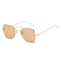 Rimless hexagonal metal sunglasses with light orange lenses and gold engraved temples - Gold Frame Champagne Lens