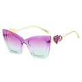 Cat eye sunglasses for women with blue gradient lenses and gold heart temple detail - Purplish Blue Frame Purplish Blue Lens