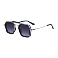 Lunettes de soleil carrées avec branches en métal argenté et rayure rouge - C3 Cadre Noir Argent Sablé Gris Dégradé